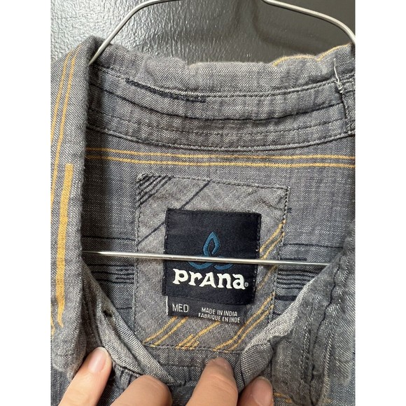 Prana Mens Button Up Shirt Size M Gray Striped Long Sleeve - Picture 3 of 4